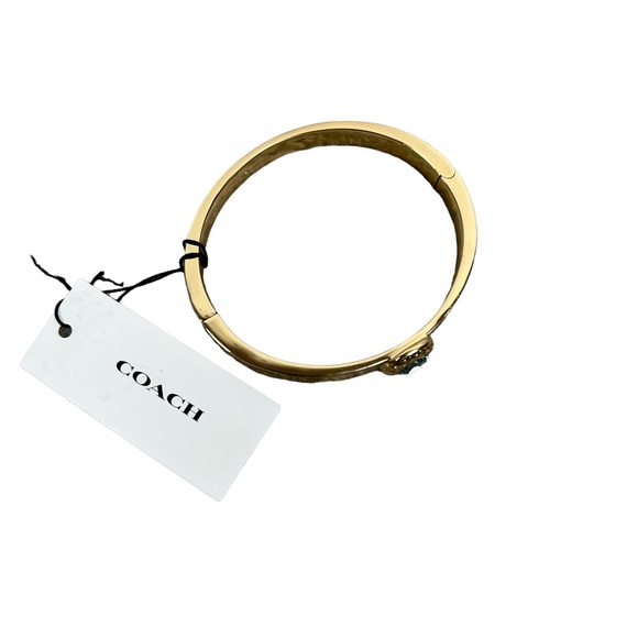 Coach Signature Logo Turquoise Stone Hinged Bangle Gold Tone Bracelet New NWT - Picture 4 of 7